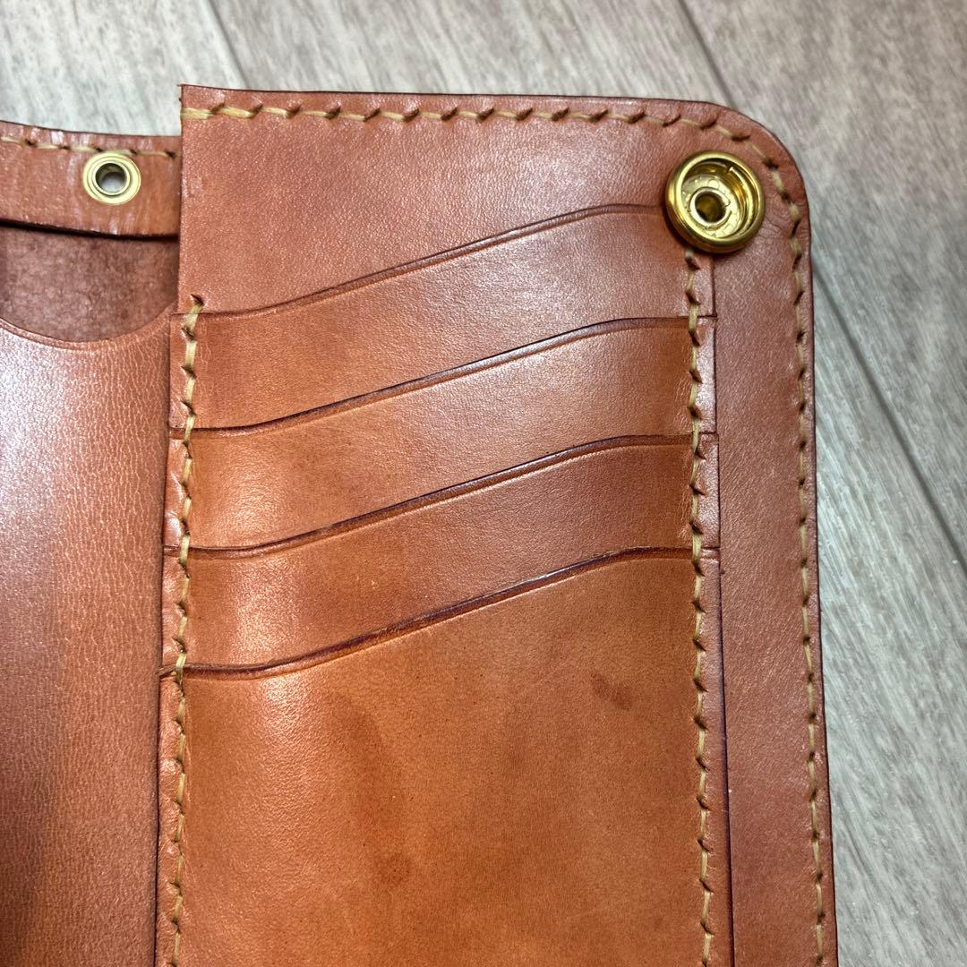 【週末セール】【茶芯】ブラック×ブラウン　ミドルトラッカーウォレット　真鍮