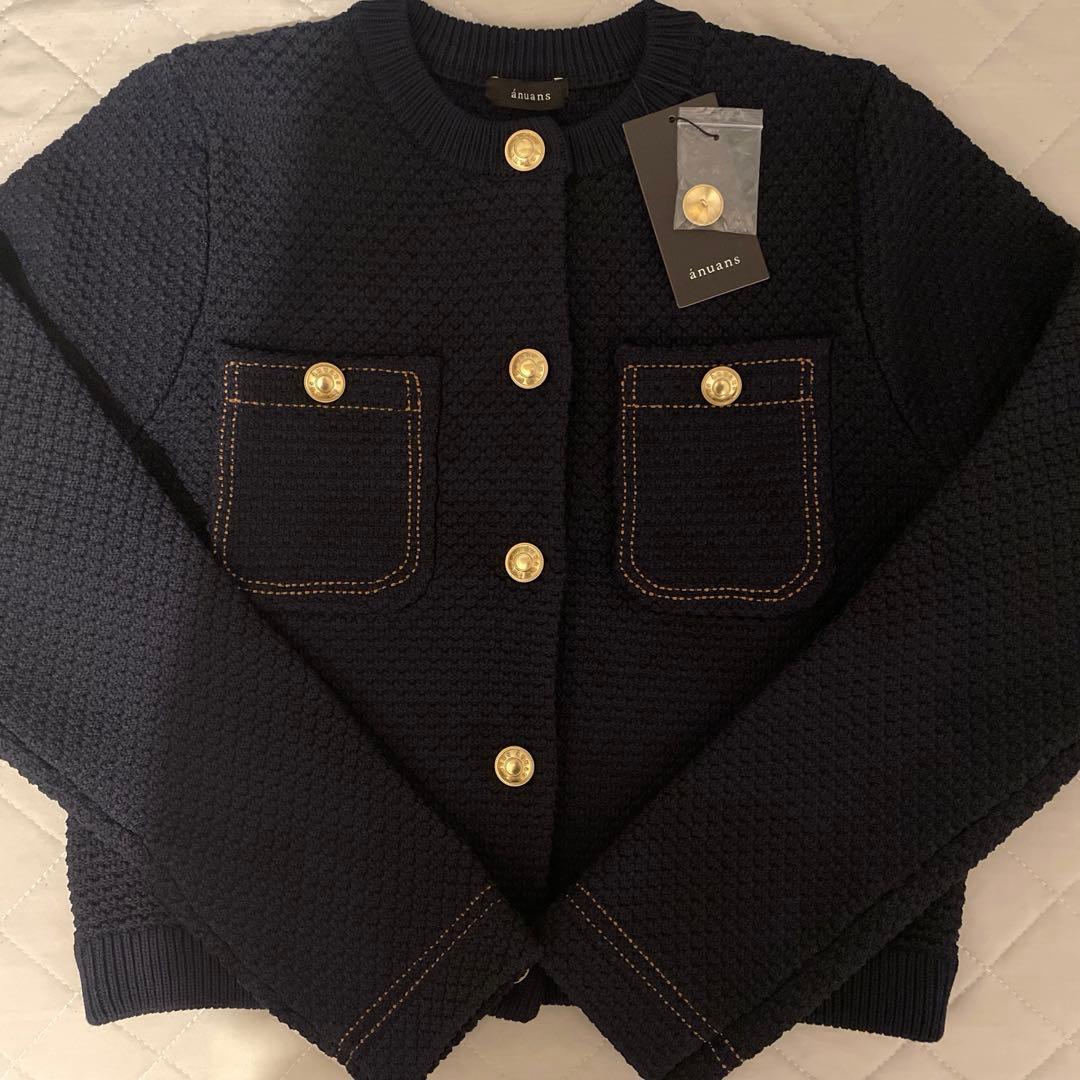新品タグ付き⭐︎ anuans アニュアンス　ノーカラーニットジャケット