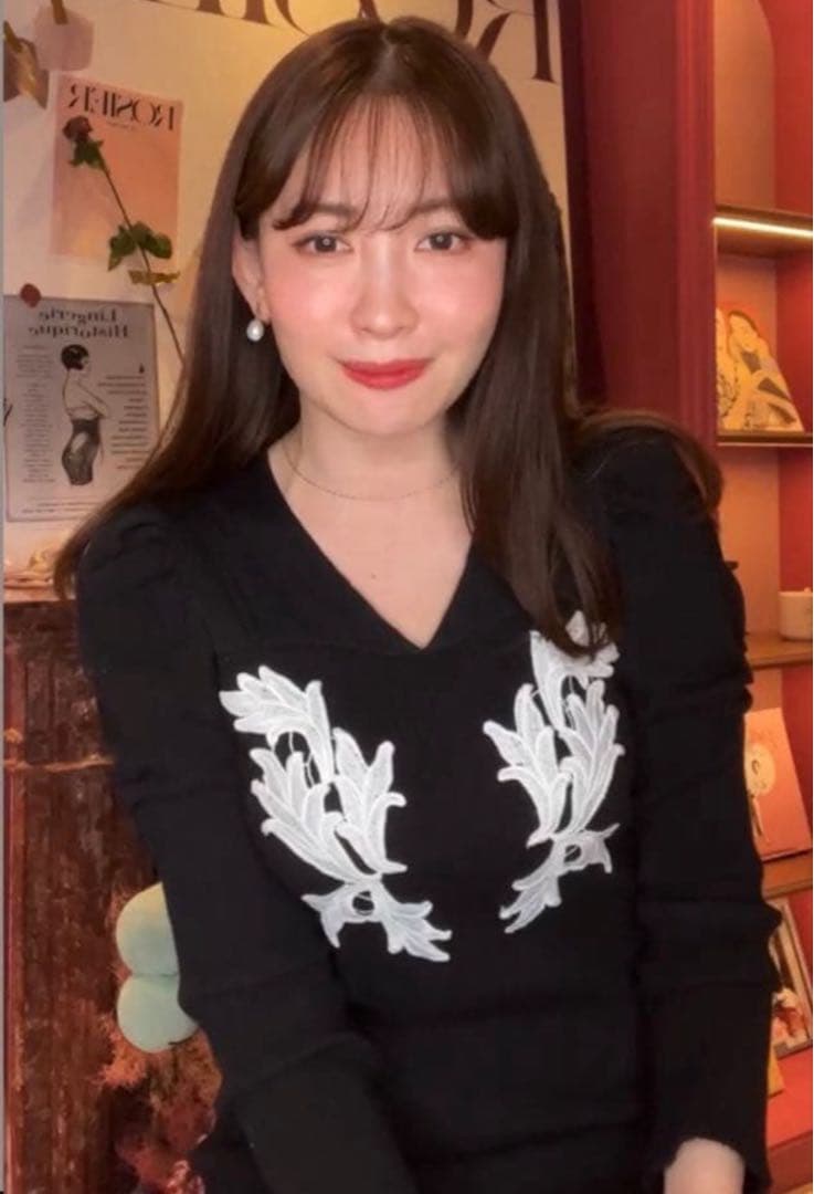 ワンピース herlipto Lily Lace Knit Midi Dress S