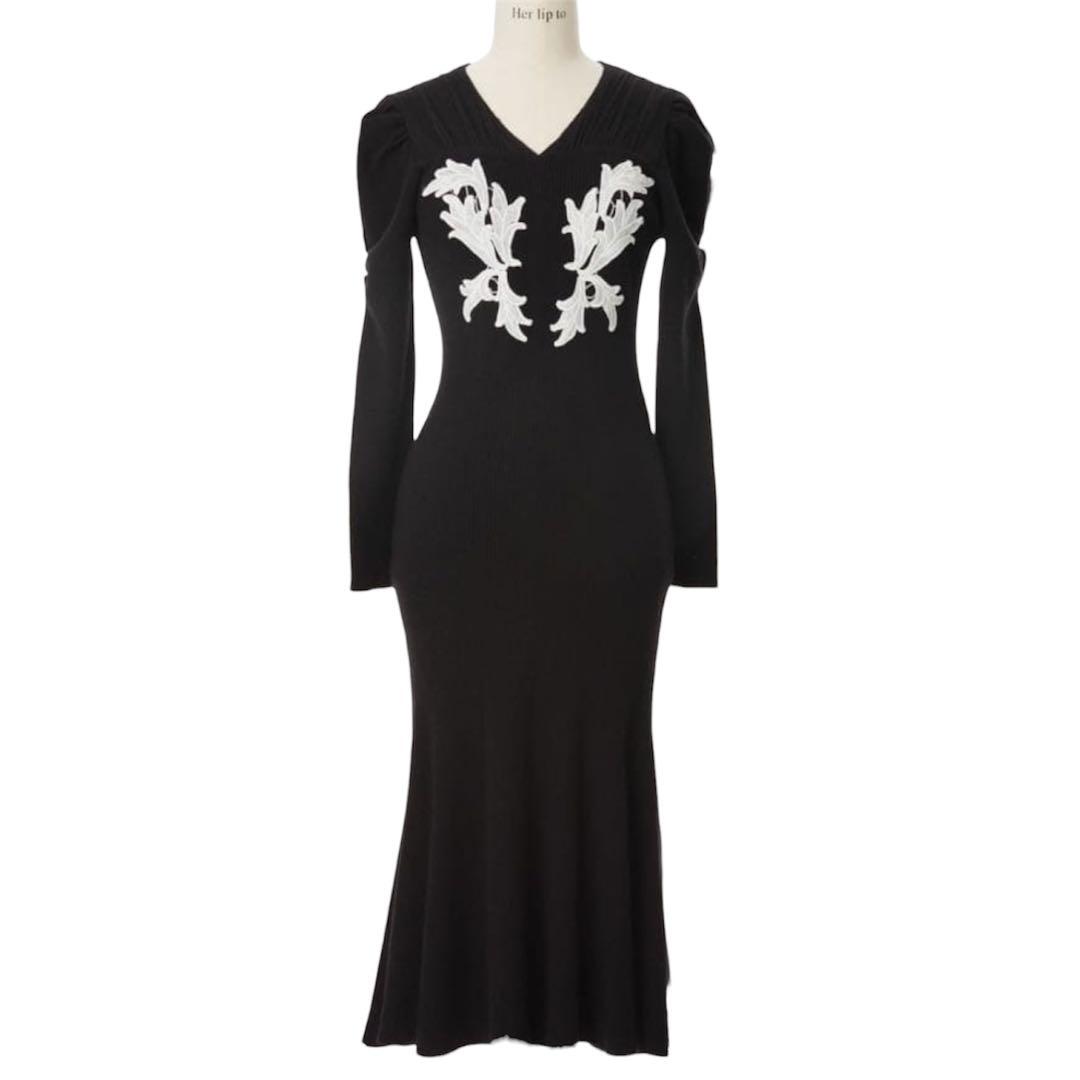 ワンピース herlipto Lily Lace Knit Midi Dress S