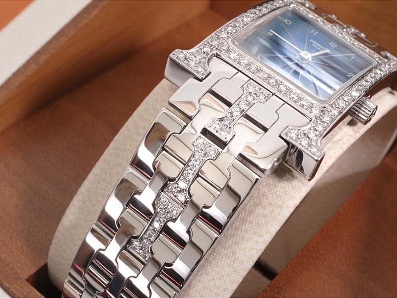 新品仕上げ済 エルメス Hウォッチ ダイヤベゼル　天然ダイヤ・宝石鑑別書つき