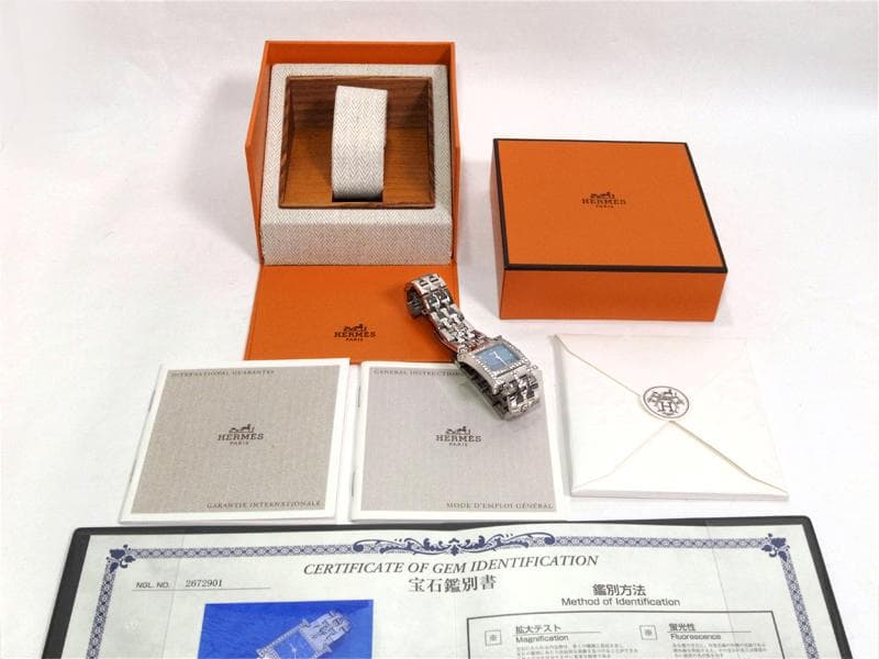 新品仕上げ済 エルメス Hウォッチ ダイヤベゼル　天然ダイヤ・宝石鑑別書つき