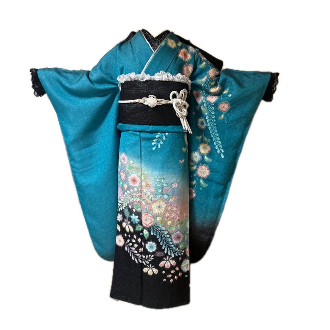 銀通し辻が花×黒シルバーレースMODE♡正絹振袖フルセット 成人式