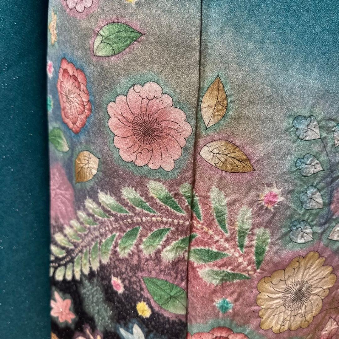 銀通し辻が花×黒シルバーレースMODE♡正絹振袖フルセット 成人式