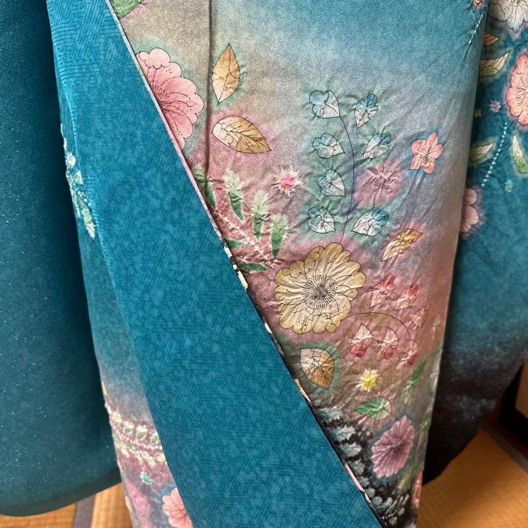 銀通し辻が花×黒シルバーレースMODE♡正絹振袖フルセット 成人式