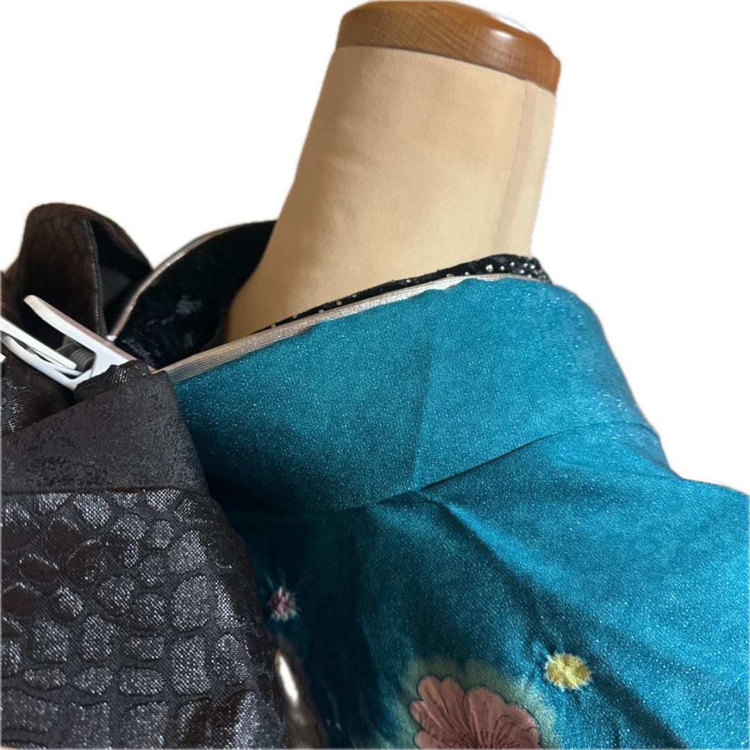 銀通し辻が花×黒シルバーレースMODE♡正絹振袖フルセット 成人式