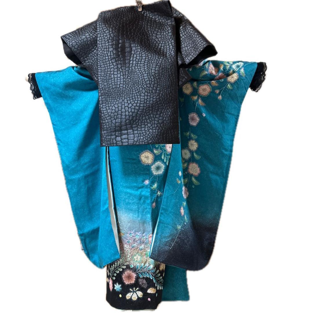 銀通し辻が花×黒シルバーレースMODE♡正絹振袖フルセット 成人式