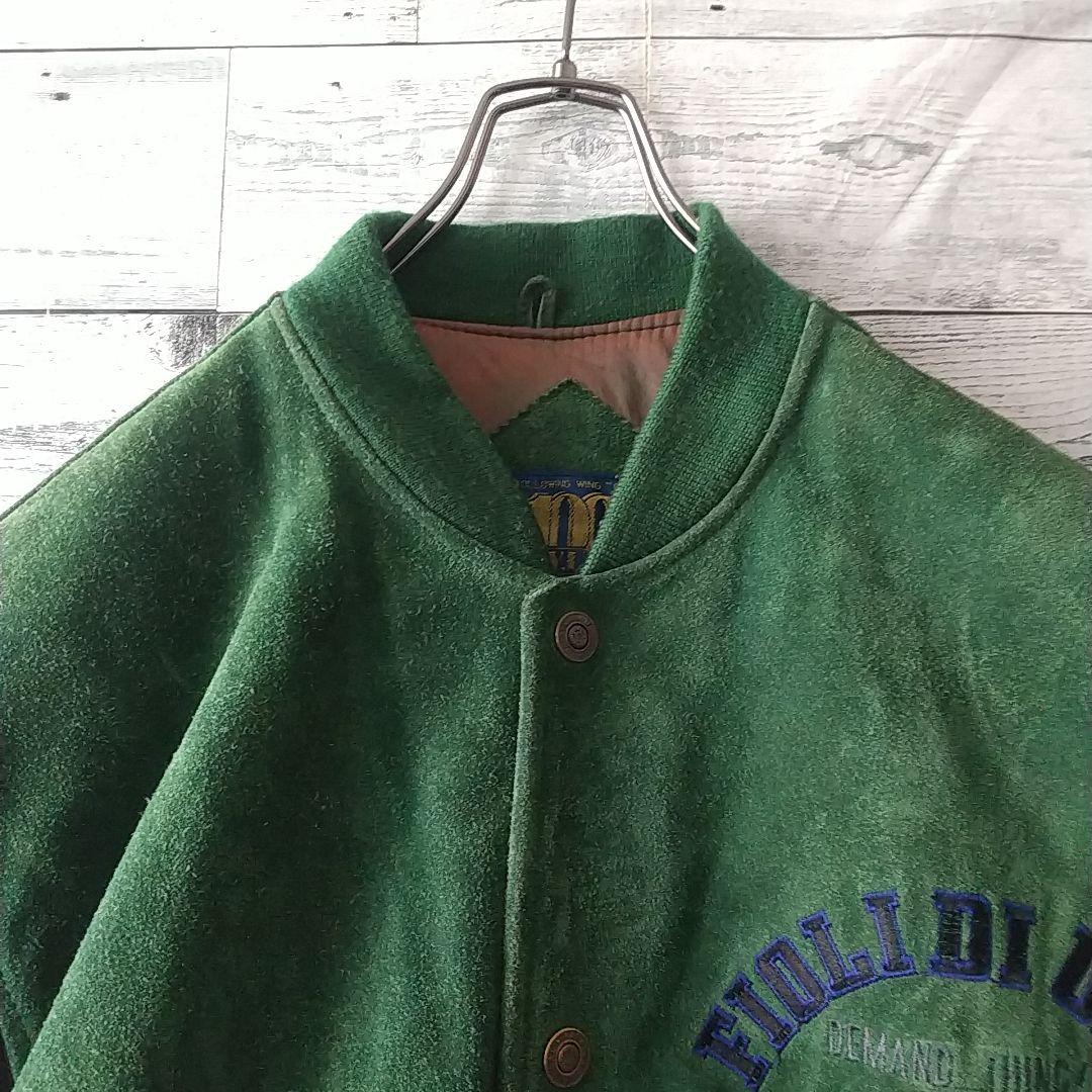 雰囲気抜群☆両面刺繍 アーチロゴ 切替 スエード カウレザー スタジャン