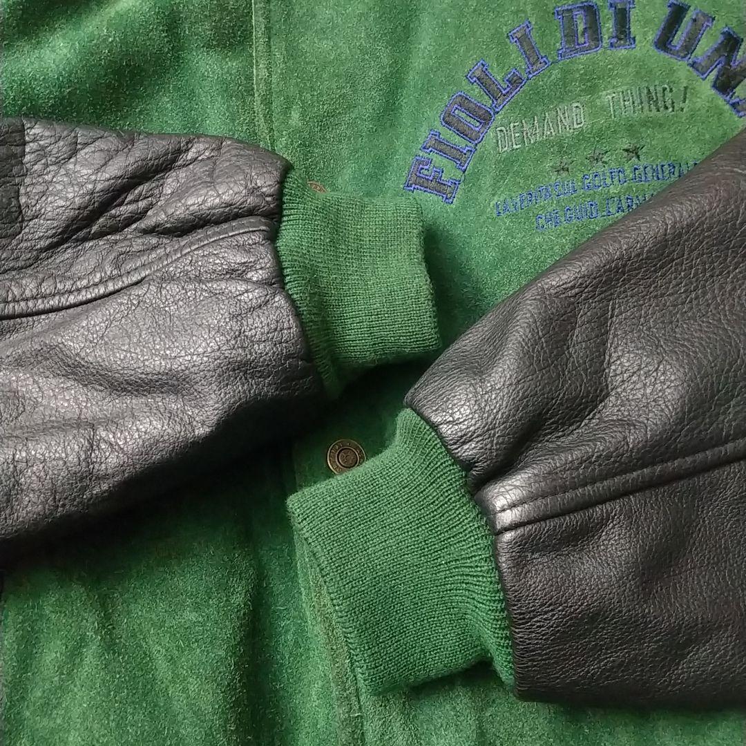 雰囲気抜群☆両面刺繍 アーチロゴ 切替 スエード カウレザー スタジャン