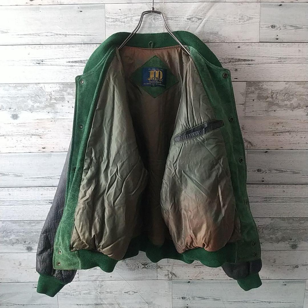 雰囲気抜群☆両面刺繍 アーチロゴ 切替 スエード カウレザー スタジャン