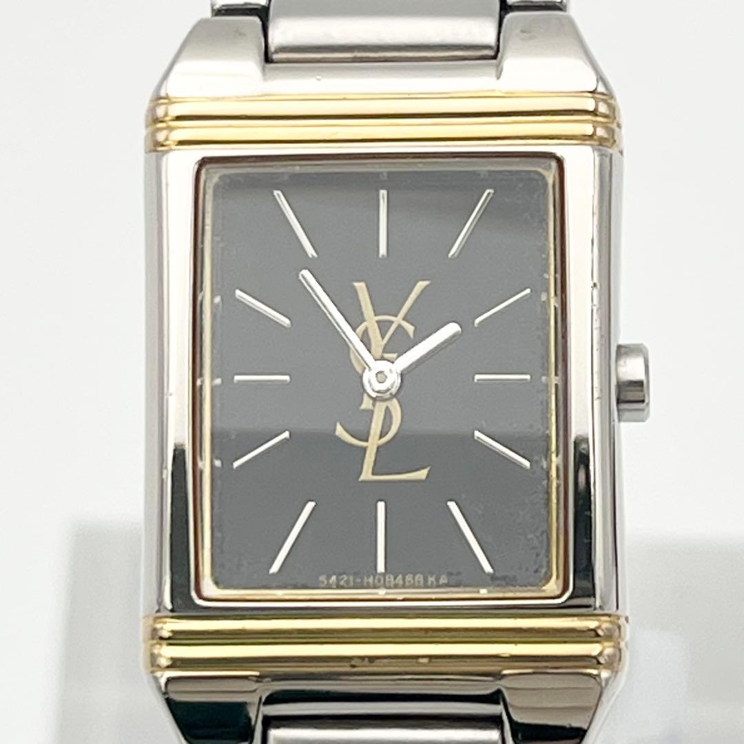 稼動 イヴサンローラン スクエア カサンドラロゴ H04732 黒文字盤 腕時計