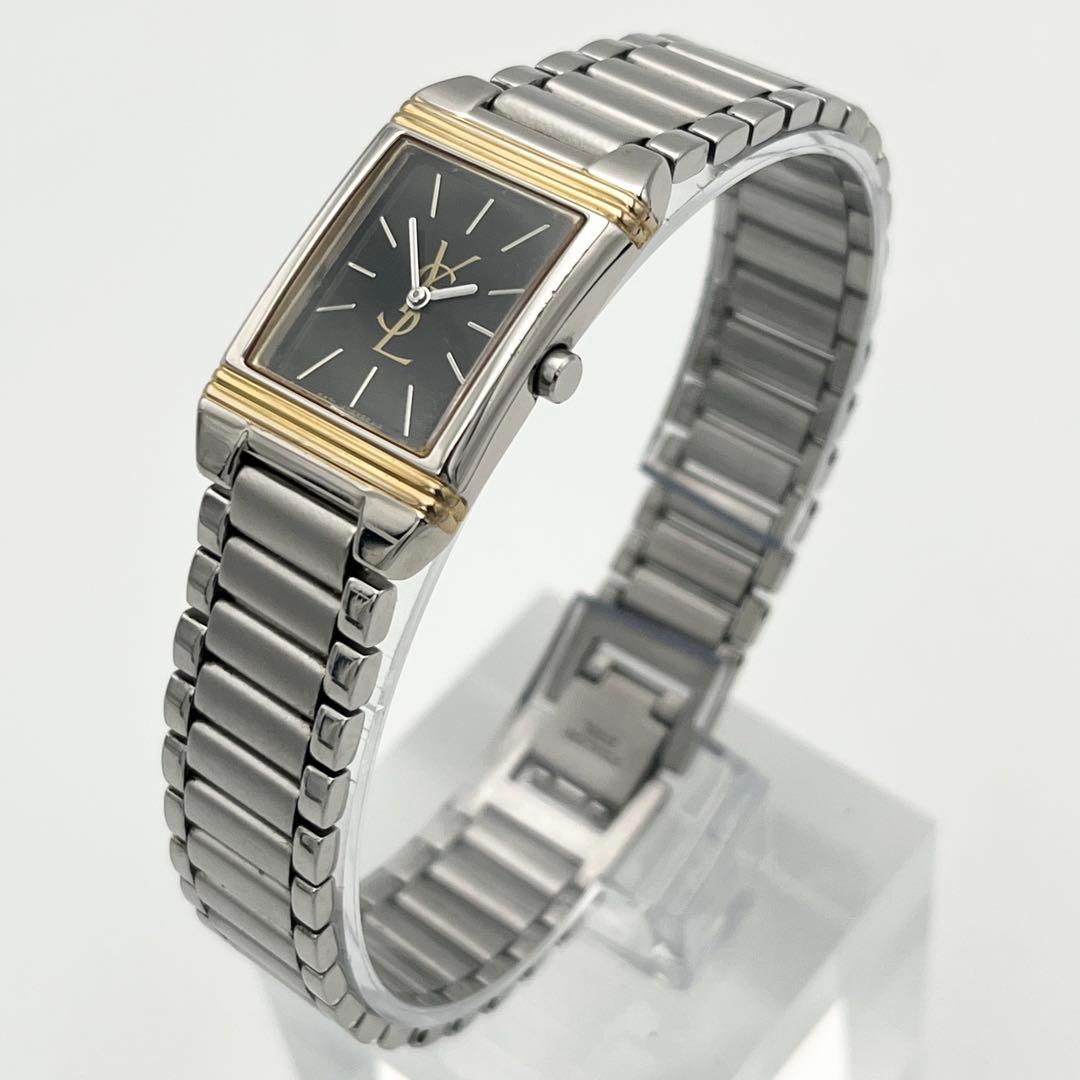 稼動 イヴサンローラン スクエア カサンドラロゴ H04732 黒文字盤 腕時計