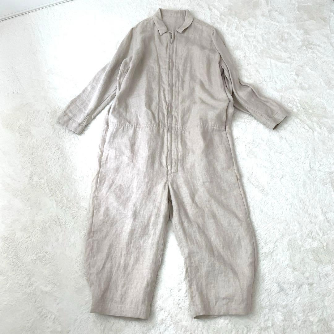 FIRMUM　ゆったり　リネン　長袖　オールインワン　白　ロングスリーブ　つなぎ