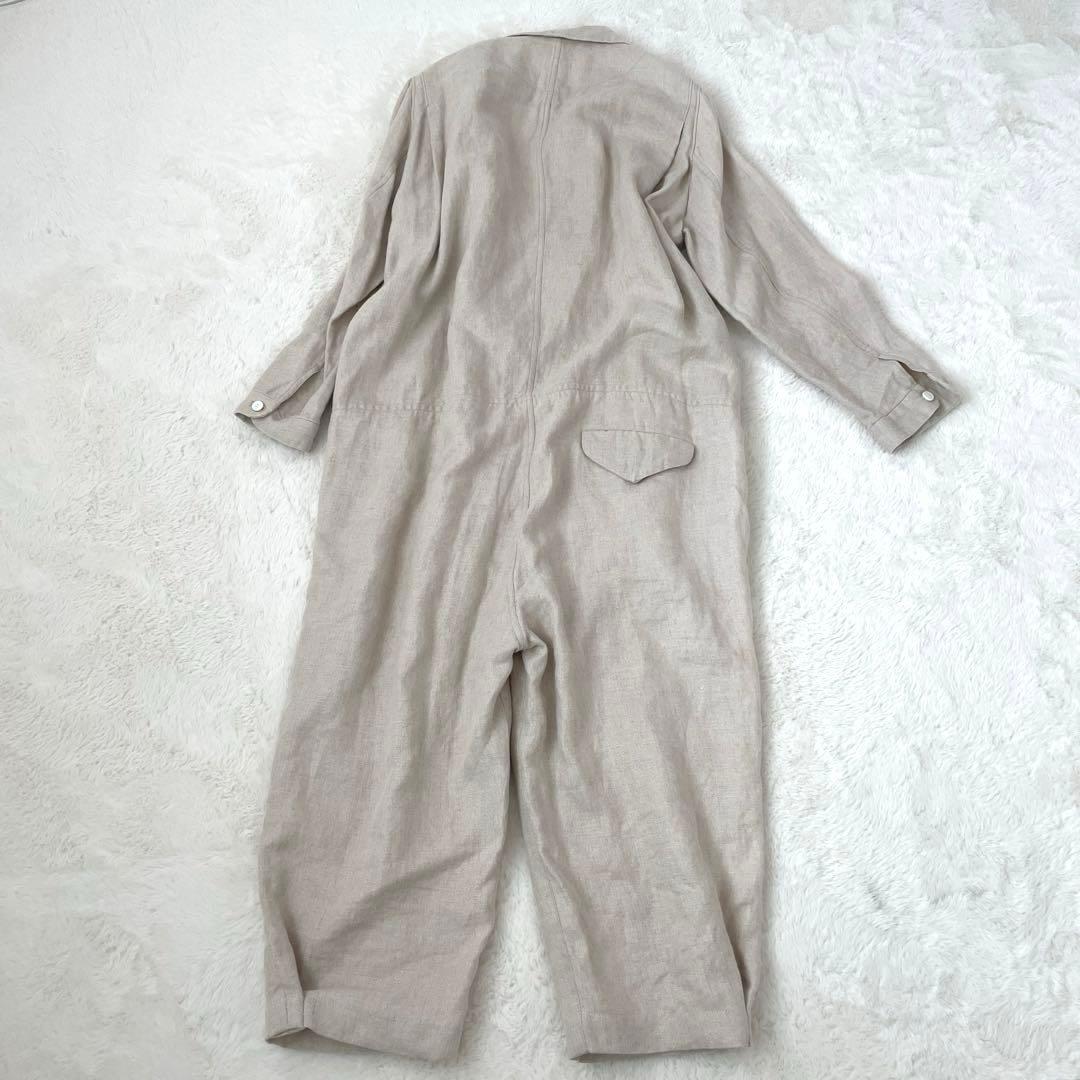 FIRMUM　ゆったり　リネン　長袖　オールインワン　白　ロングスリーブ　つなぎ