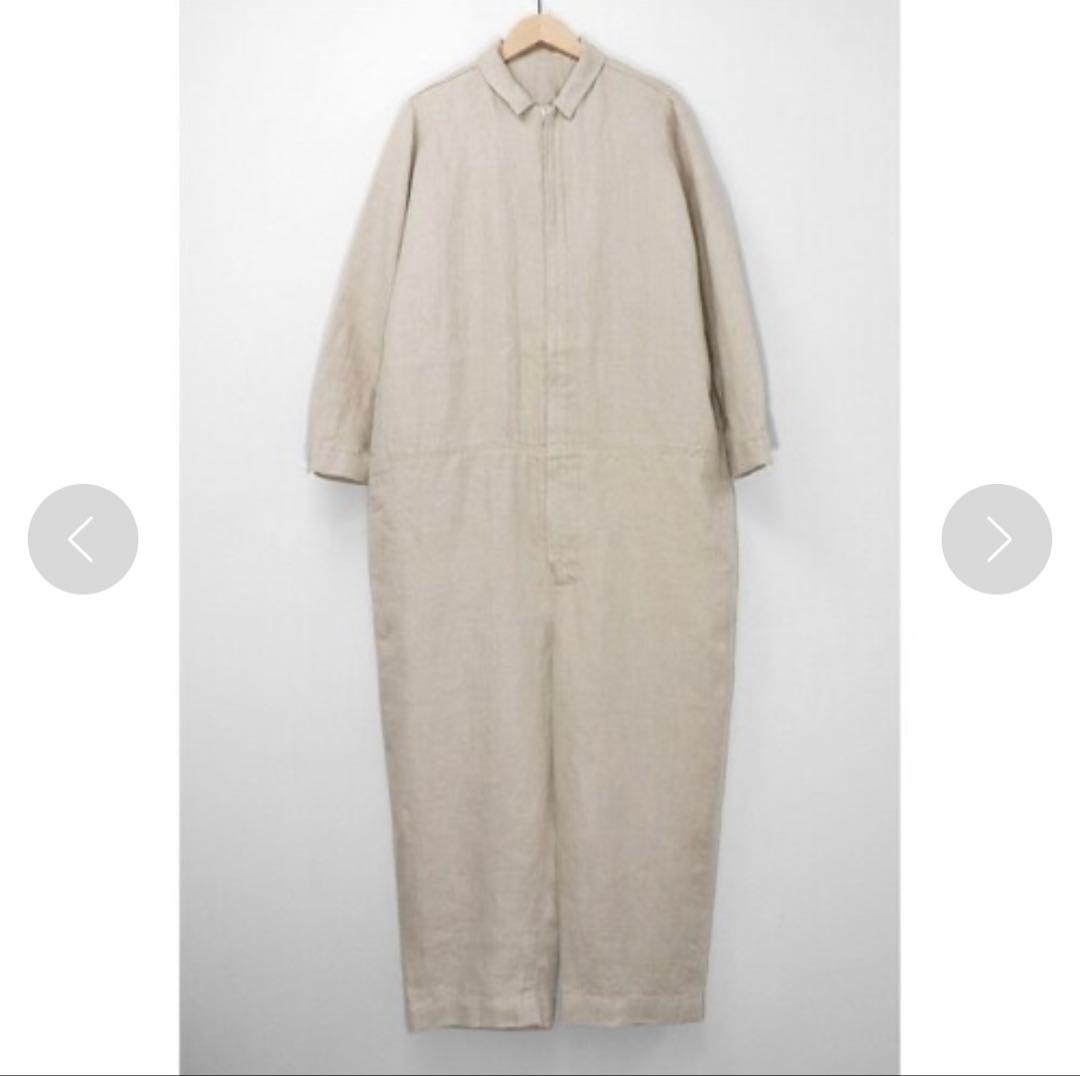 FIRMUM　ゆったり　リネン　長袖　オールインワン　白　ロングスリーブ　つなぎ