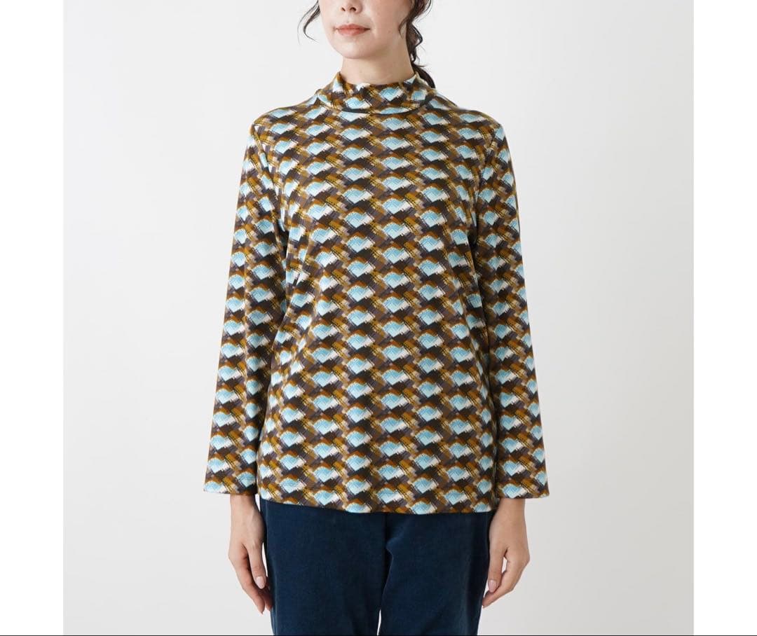 【新品】定価36,300円　レリアン　幾何学ハイネックカットソー ブルー系13＋