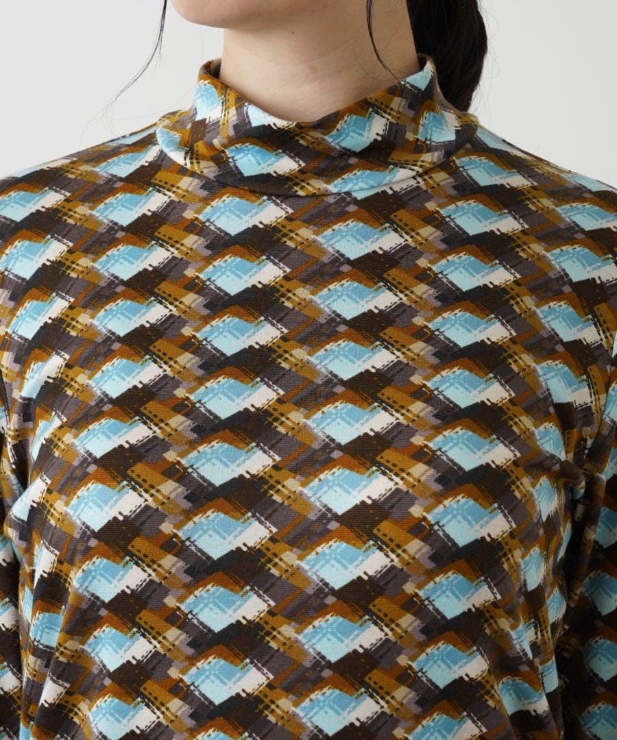 【新品】定価36,300円　レリアン　幾何学ハイネックカットソー ブルー系13＋