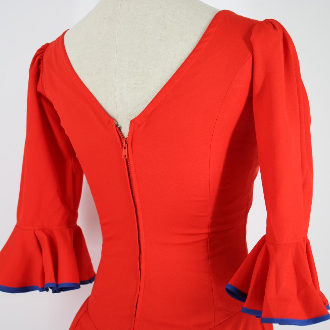 【日本製 フラメンコ衣装】レッド×豪華ボランテ naja ワンピース ドレス