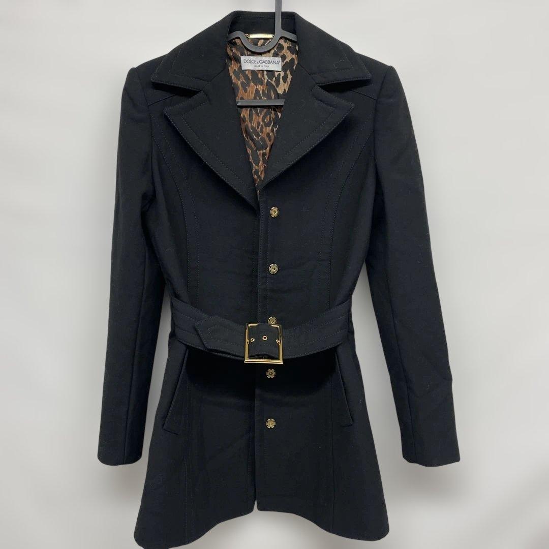 ドルガバ　D&G ウール　ビスコース　コート　レオパード　ベルト　ゴールド　40