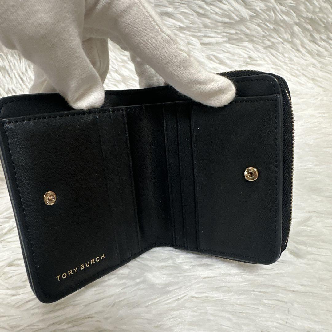 極美品　トリーバーチ　キラ　シェブロン　バイフォールド　ウォレット　黒