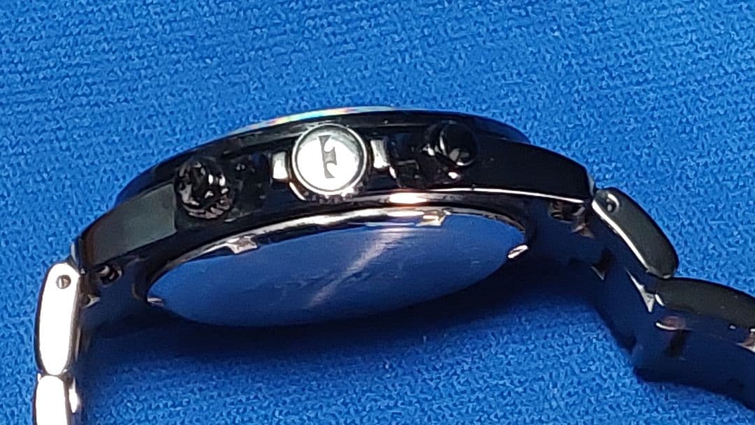 r*7様 TECHNOS ブラック クロノグラフ腕時計