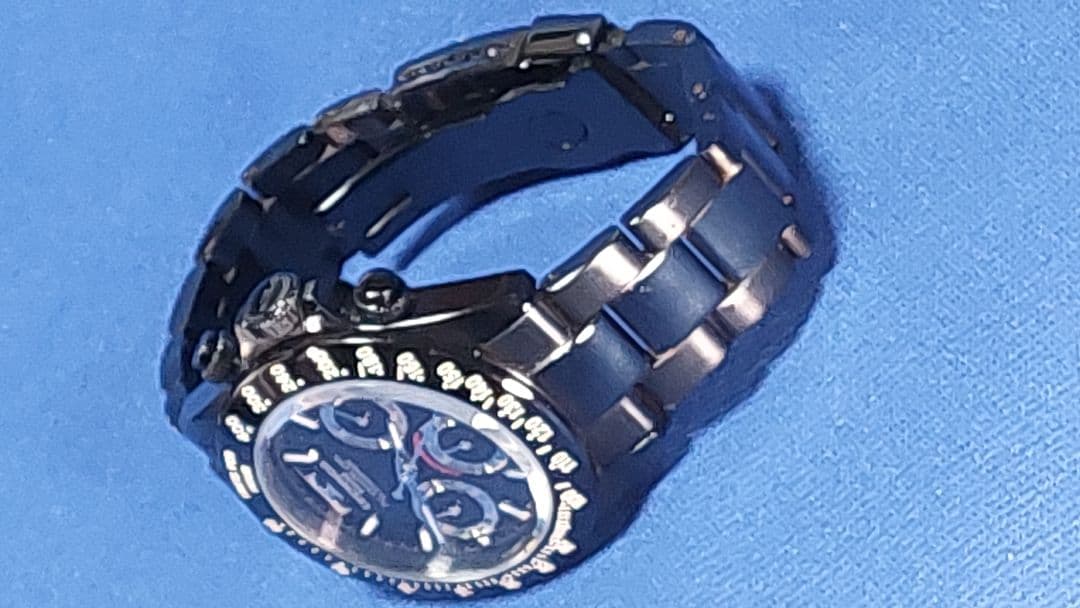 r*7様 TECHNOS ブラック クロノグラフ腕時計