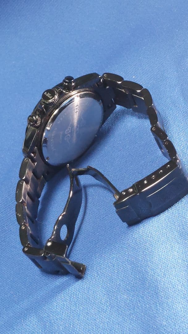 r*7様 TECHNOS ブラック クロノグラフ腕時計