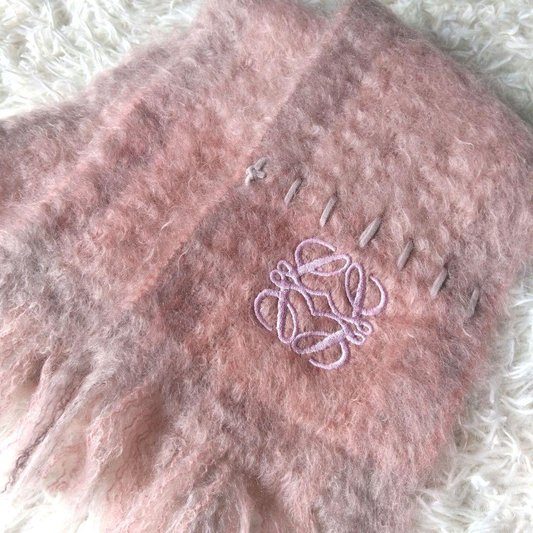 LOEWE ロエベ マフラー モヘア ウール　ピンク/グレー