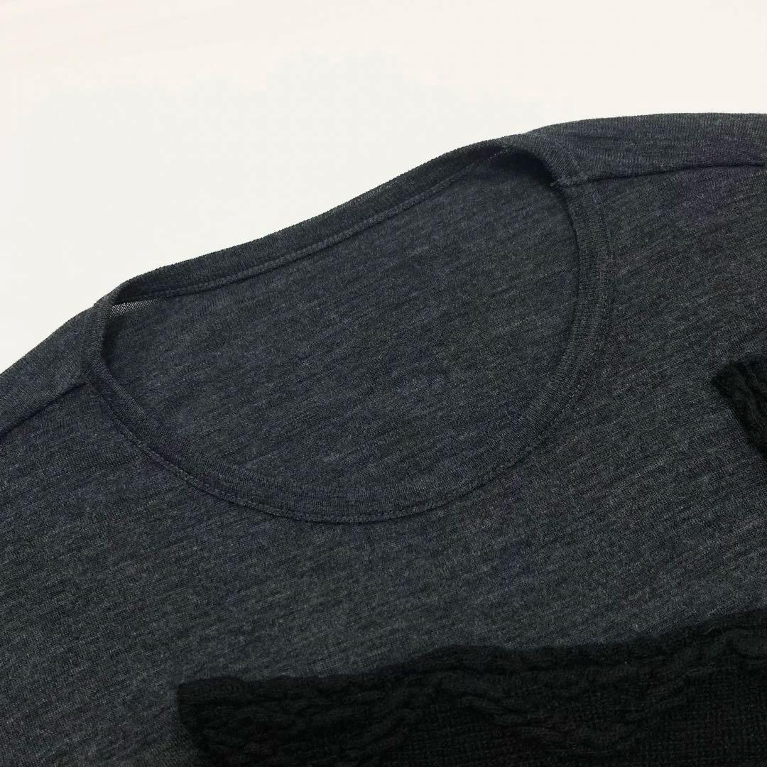 Y's ワイズ 美品 アランニット パッチ ドッキング カットソー グレー2