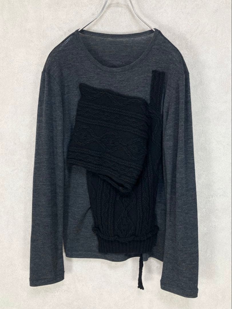 Y's ワイズ 美品 アランニット パッチ ドッキング カットソー グレー2