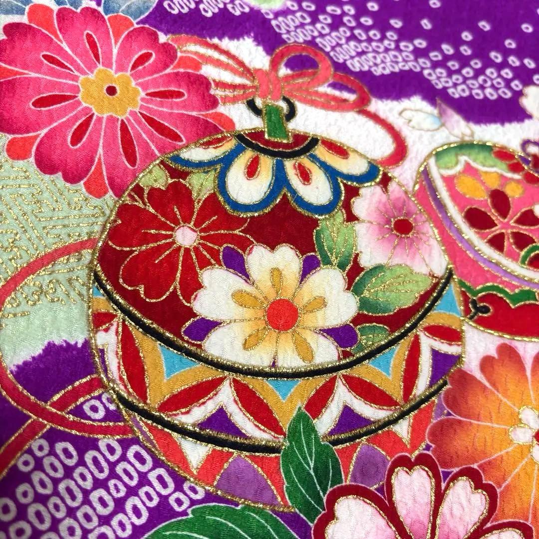 【新品未使用】正絹 日本製 総カラ絞り 本金箔技巧 お宮参り 産着 祝着 紫色