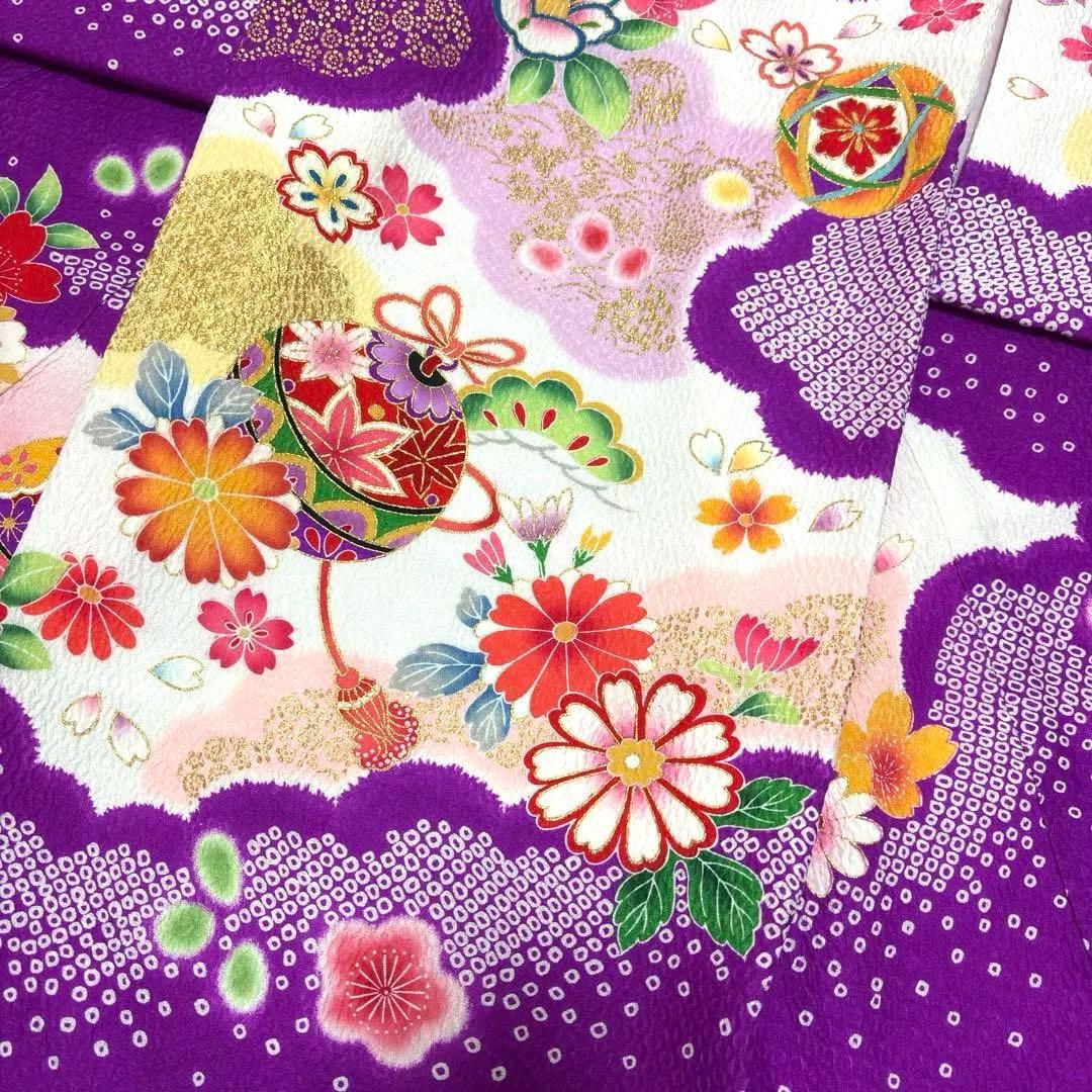 【新品未使用】正絹 日本製 総カラ絞り 本金箔技巧 お宮参り 産着 祝着 紫色