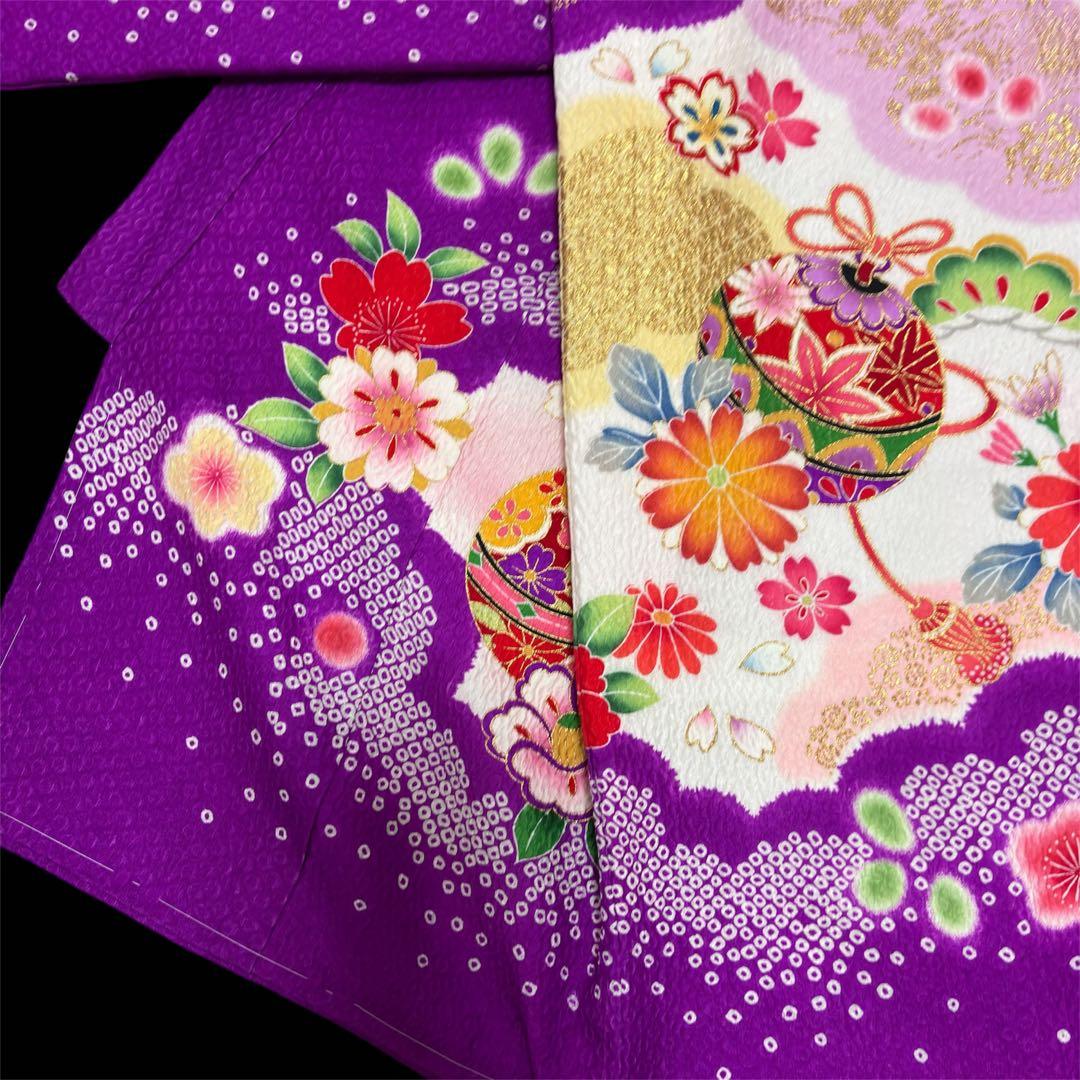 【新品未使用】正絹 日本製 総カラ絞り 本金箔技巧 お宮参り 産着 祝着 紫色