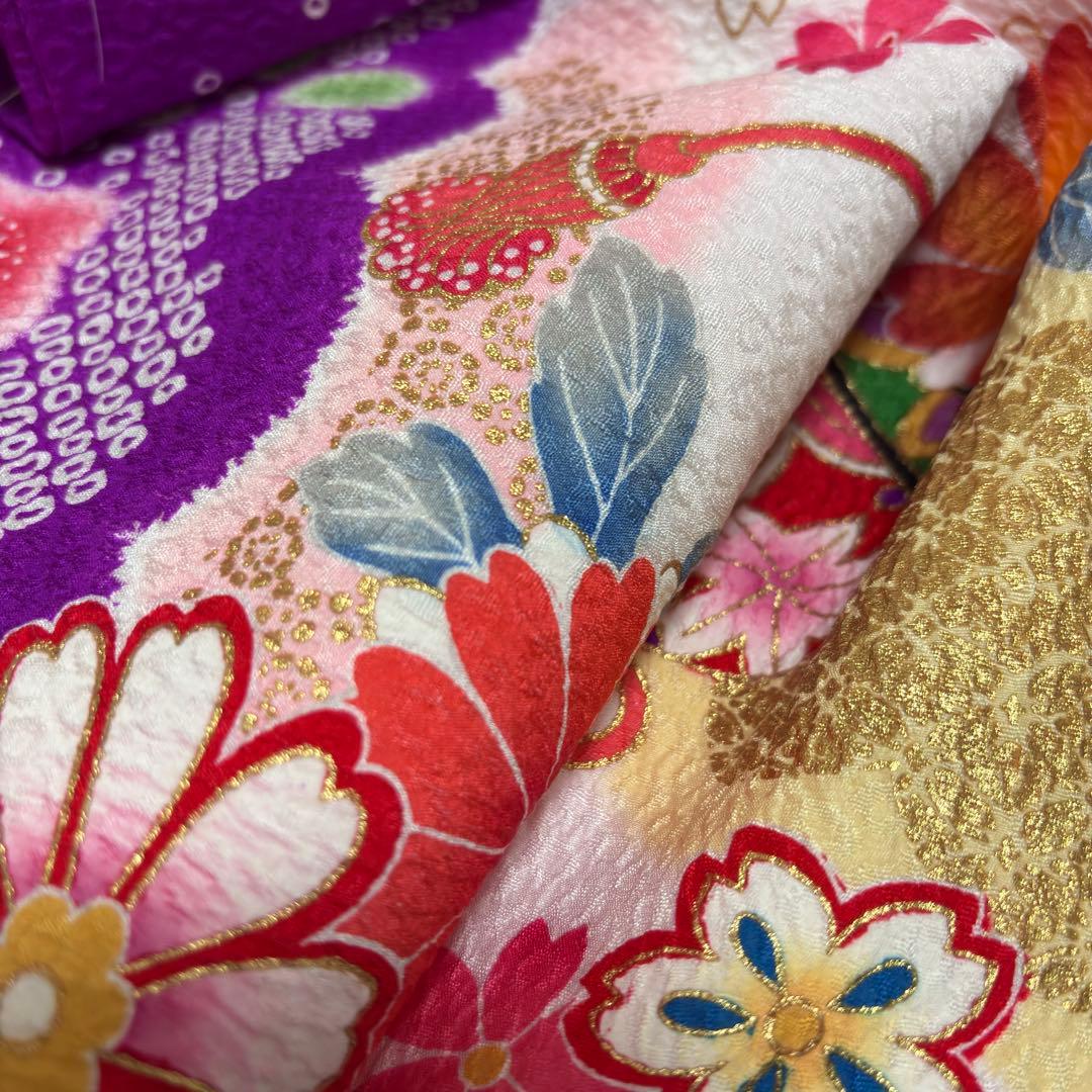 【新品未使用】正絹 日本製 総カラ絞り 本金箔技巧 お宮参り 産着 祝着 紫色