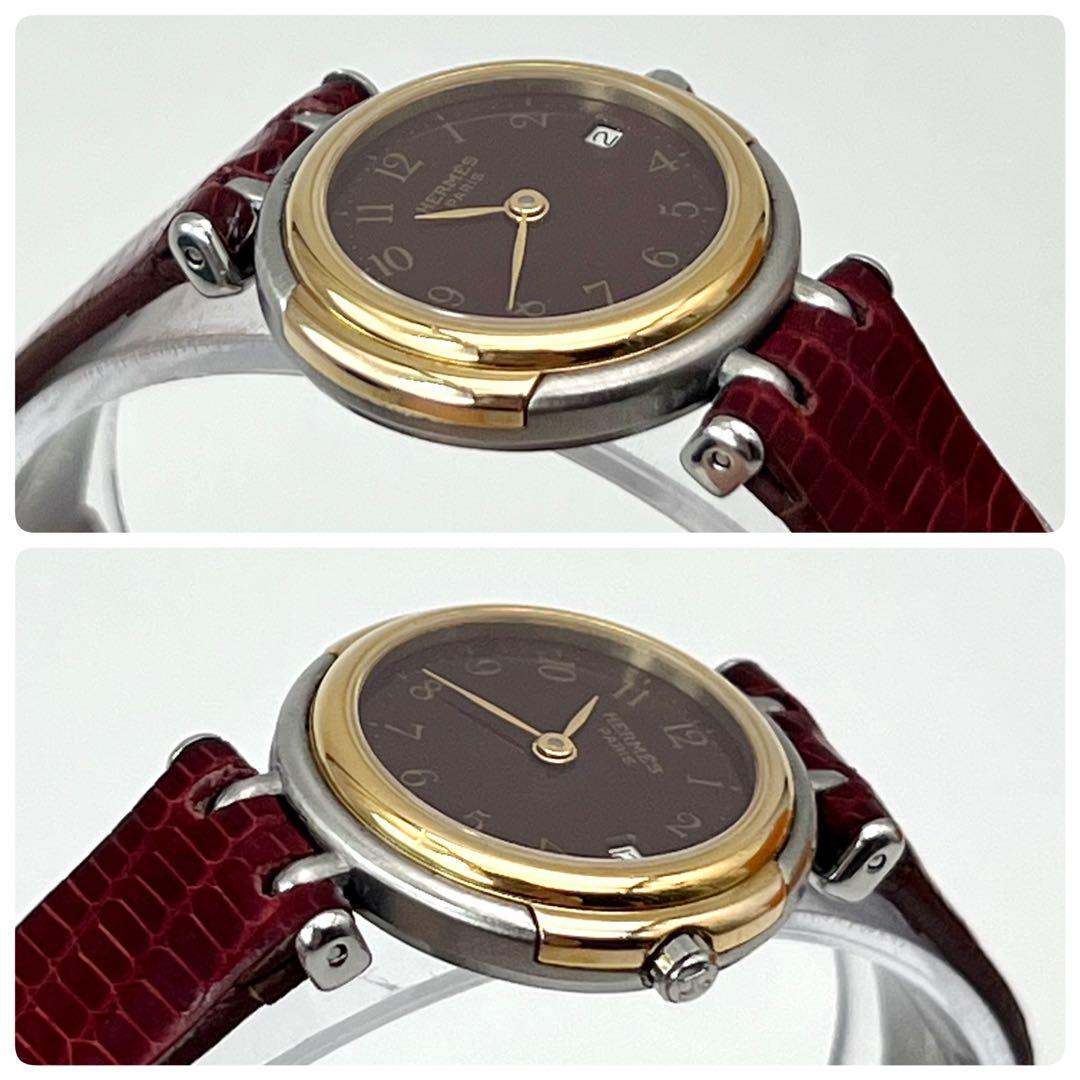 希少✨　エルメス　ウィンザー　腕時計　コンビ　ボルドー文字盤　クォーツ　デイト