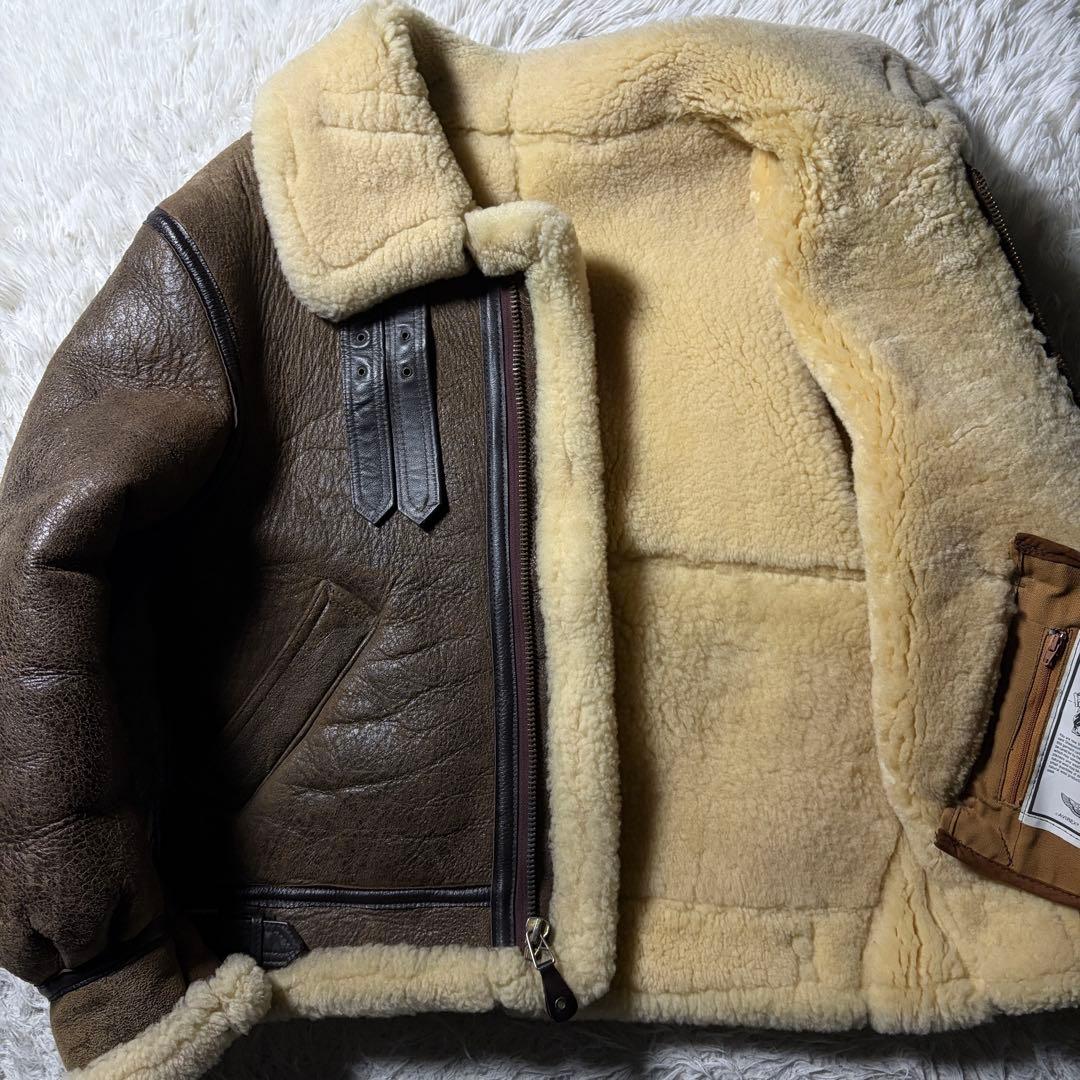 米国製■AVIREX フライトジャケット　B-3 ムートン　羊革　ブラウン　38