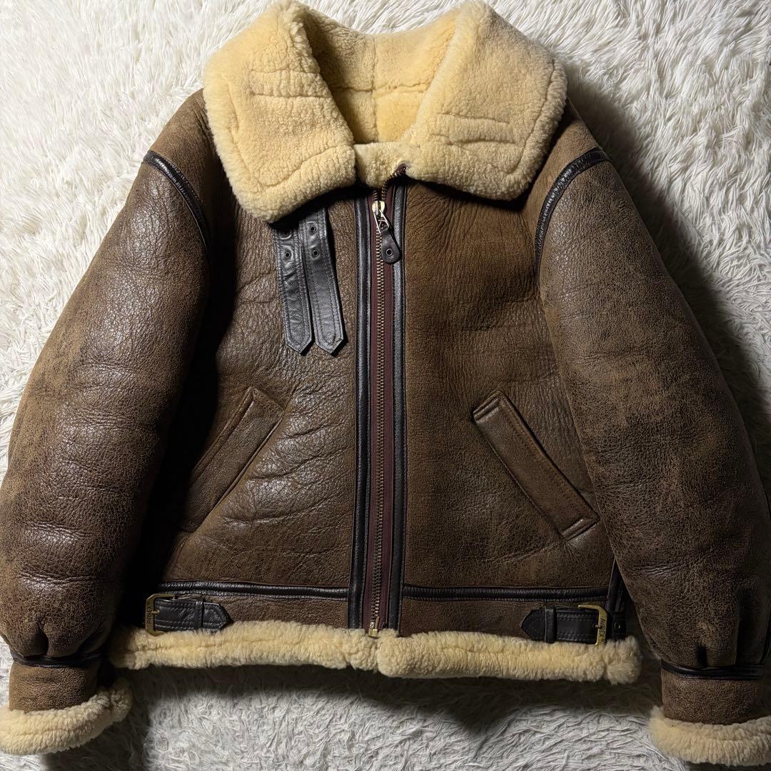 米国製■AVIREX フライトジャケット　B-3 ムートン　羊革　ブラウン　38