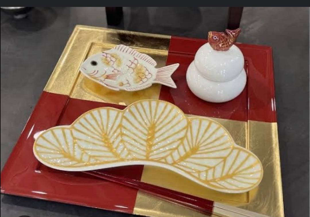 正月セールご依頼品　錦金松葉形前菜皿　亀銘々皿　鯛紅白銘々皿　6点セット
