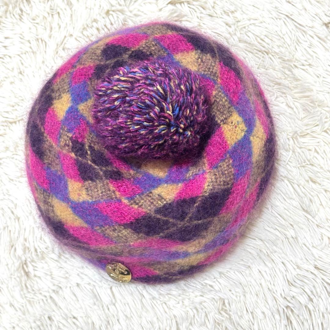 Vivienne Westwood ポンポン付き チェック ベレー帽 オーブ