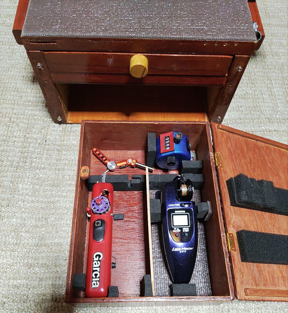 ワカサギ釣り 自作木製収納箱 穂先 レイクマスター電動リール フルセット
