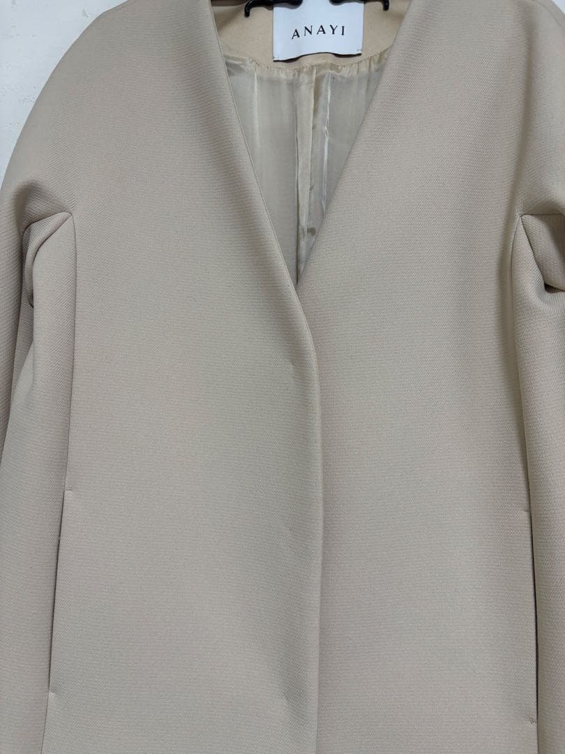 ANAYI ベージュ ノーカラー コート36上品綺麗