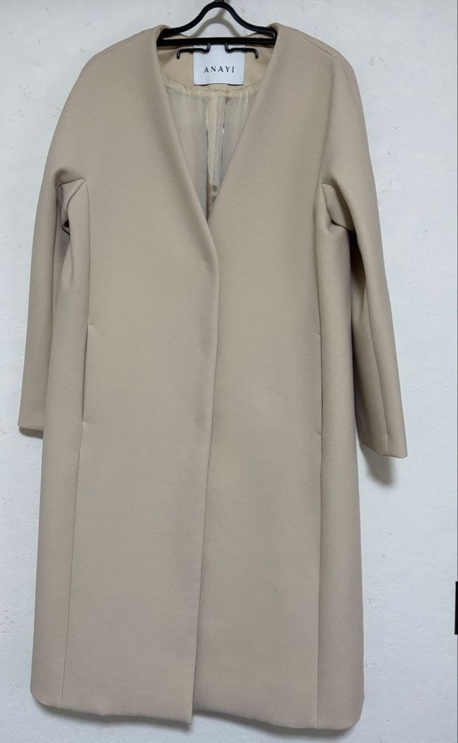 ANAYI ベージュ ノーカラー コート36上品綺麗