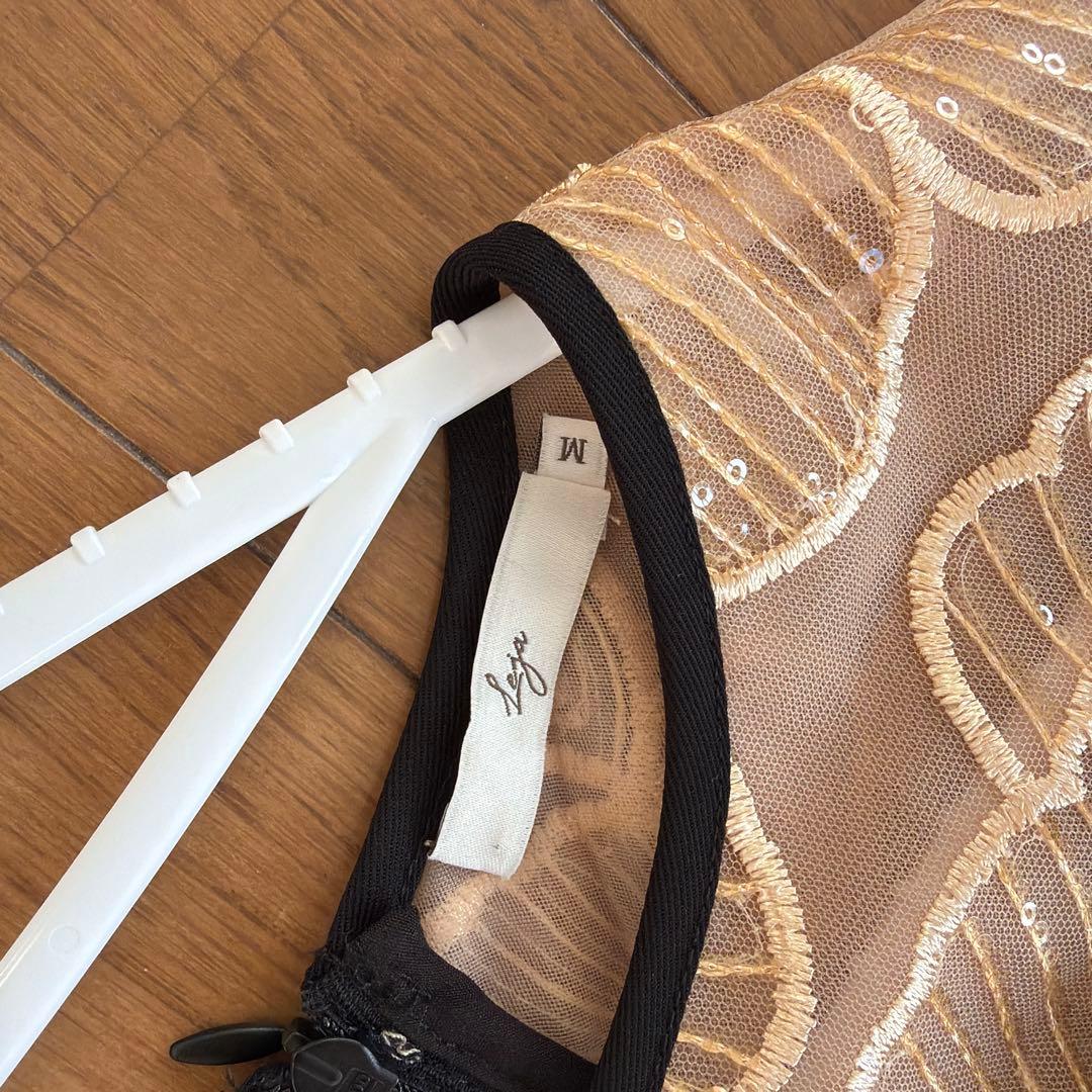 Leja オケージョンドレス　ベロア　ウエストベルト付 花柄レース　キラキラ刺繍