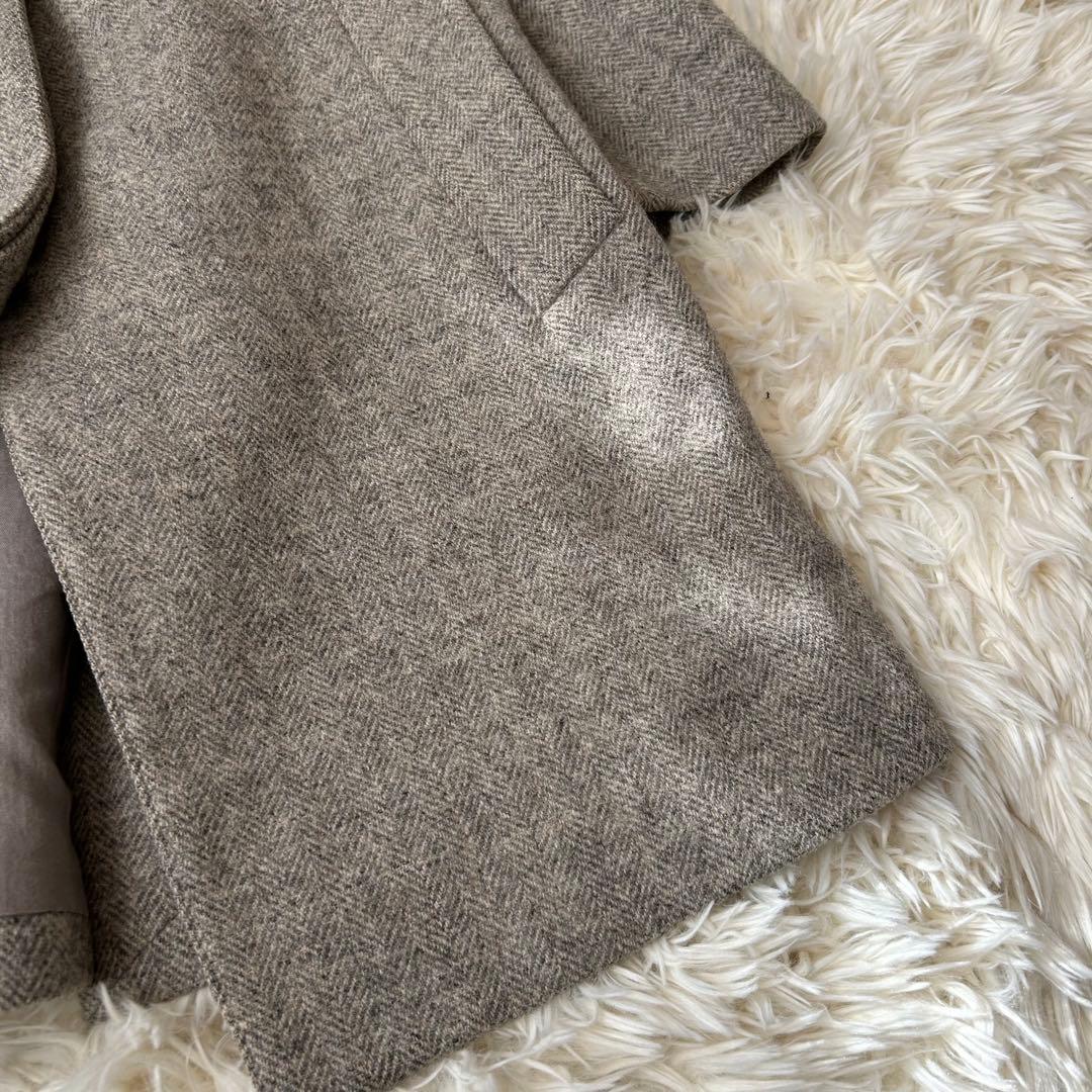 マーガレットハウエル　ツイードヘリンボーンチェスターコート　比翼　グレー　2