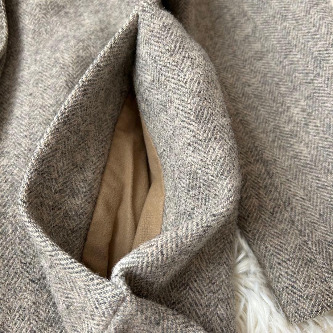 マーガレットハウエル　ツイードヘリンボーンチェスターコート　比翼　グレー　2