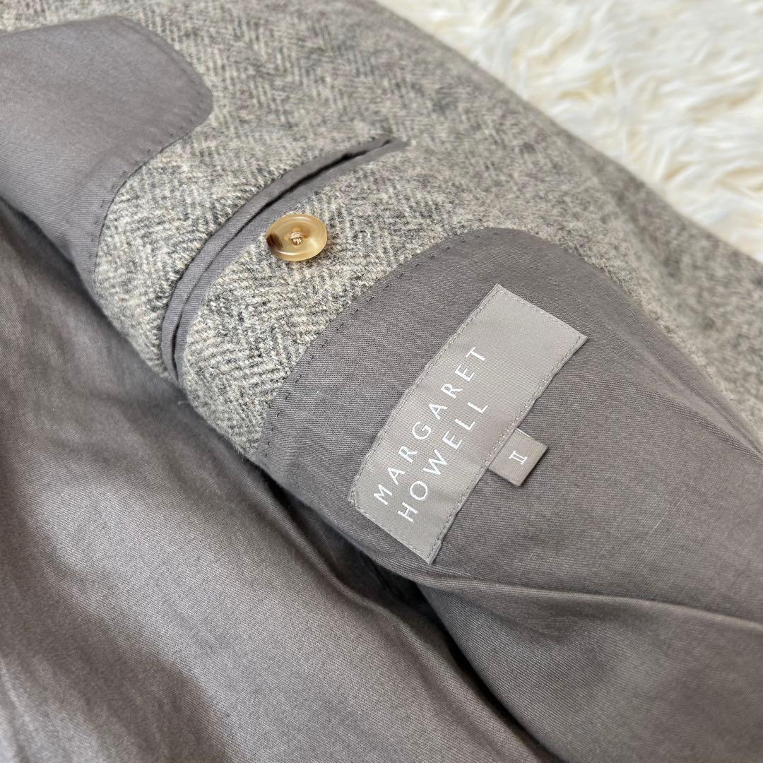 マーガレットハウエル　ツイードヘリンボーンチェスターコート　比翼　グレー　2