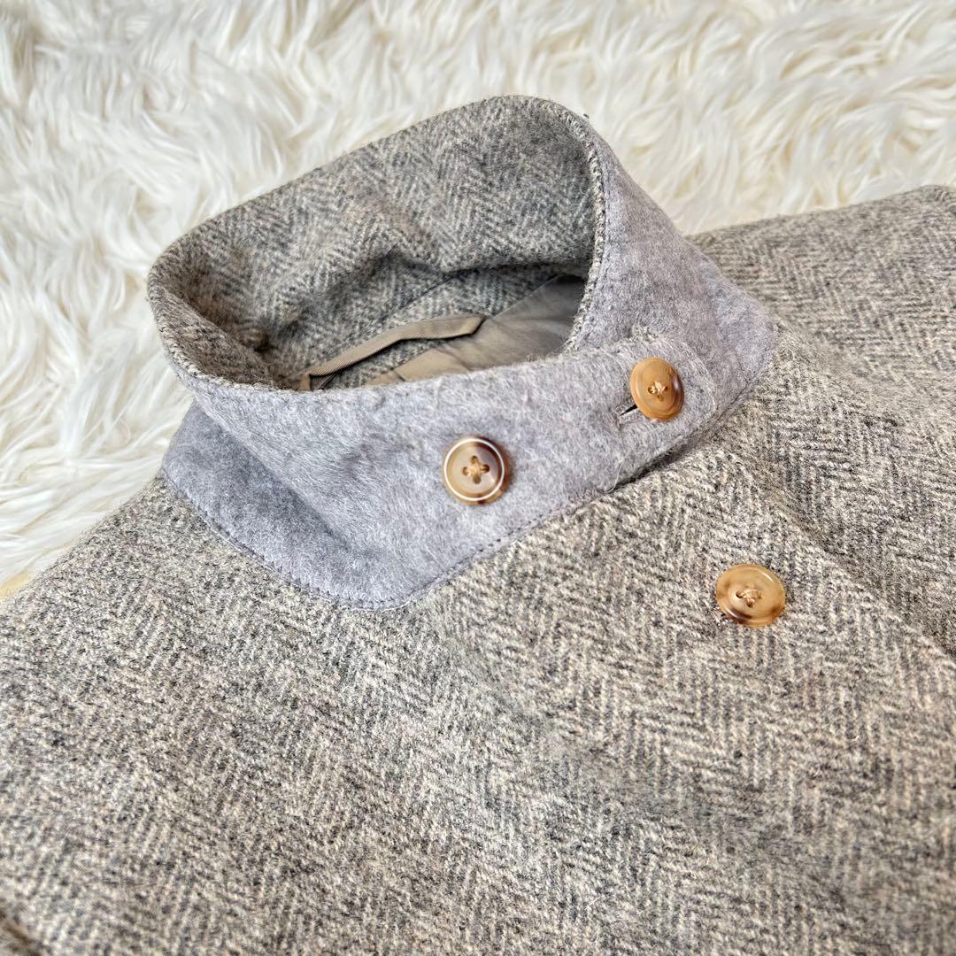 マーガレットハウエル　ツイードヘリンボーンチェスターコート　比翼　グレー　2