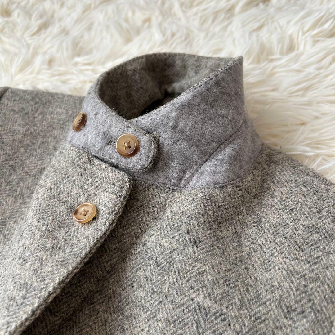 マーガレットハウエル　ツイードヘリンボーンチェスターコート　比翼　グレー　2