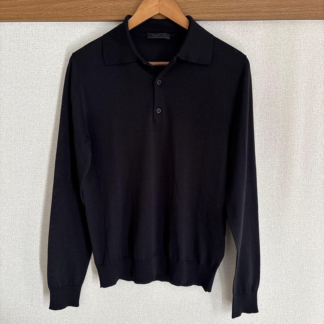 PRADA ニット シルク混 ポロシャツ 長袖 NERO 46 プラダ