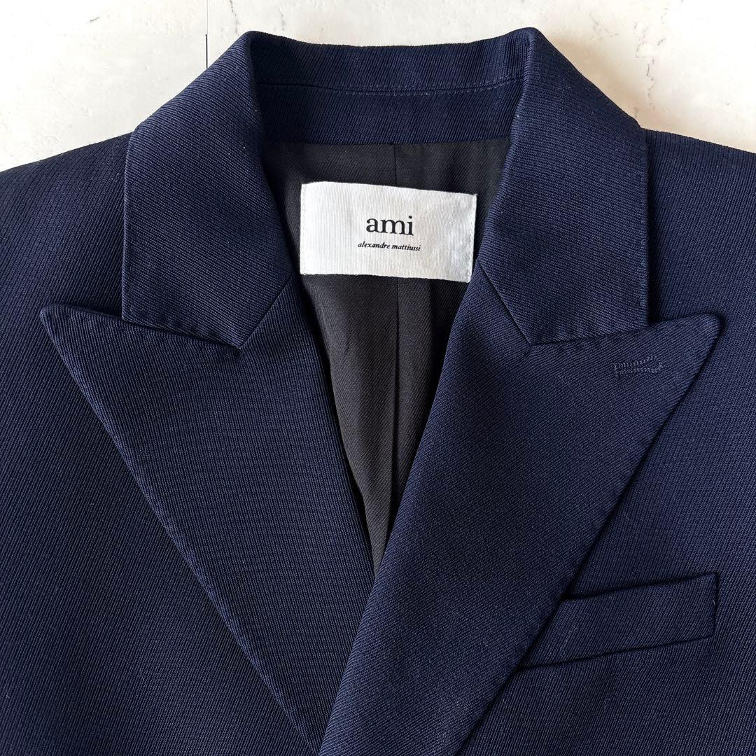 美品 アミパリス ハート金ボタン ダブル テーラードジャケット ブレザー 紺ブレ